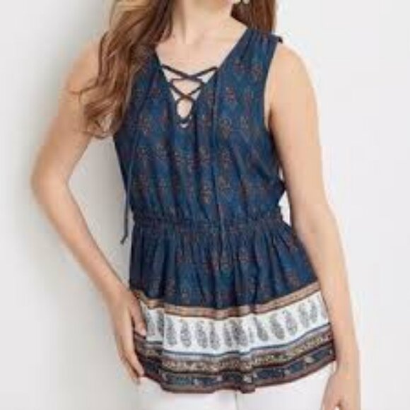 Maurices Paisley Peplum Tank Top - Picture 1 of 5